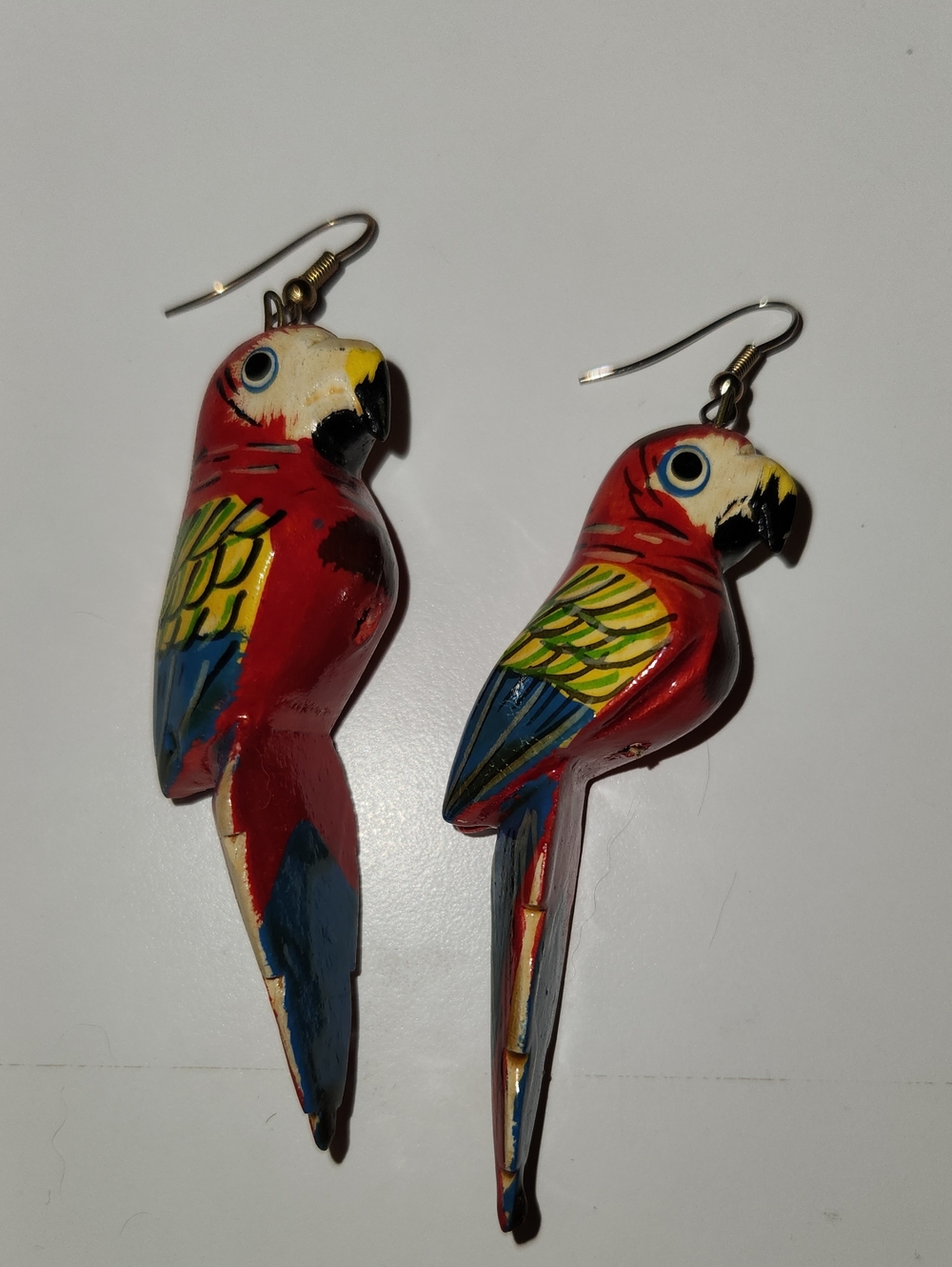 Hand-Painted Red Parrot Earrings - Colorful Bird Jewelry